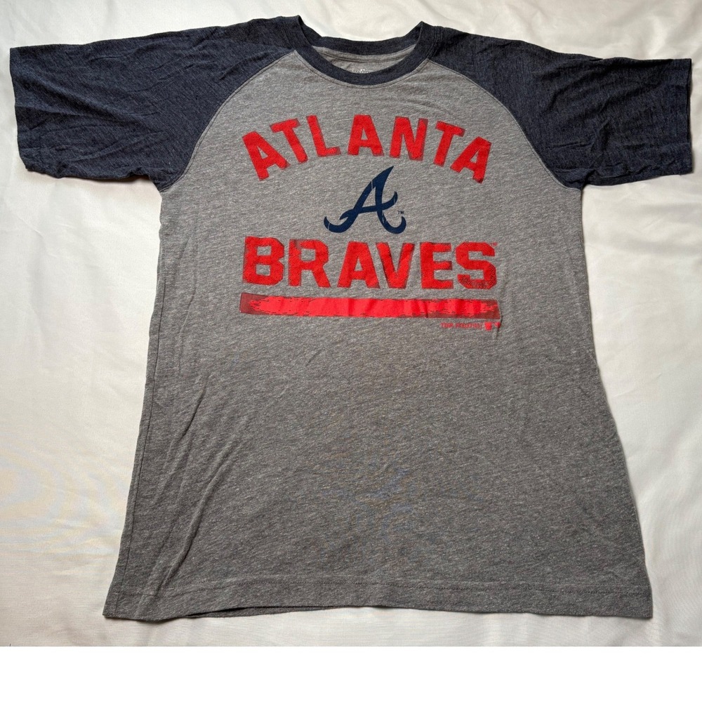 Team Athletics MLB Atlanta Braves Shirt Youth XL Gray Raglan Baseball Tee Good